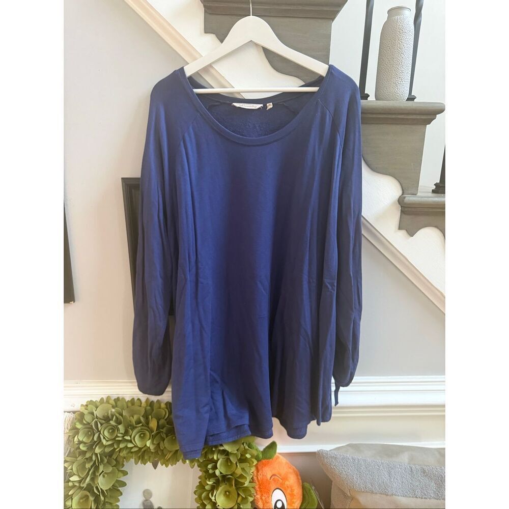 Soft Surroundings Navy Ruched Tie Sleeve Fleece Lined Top sz 3X
